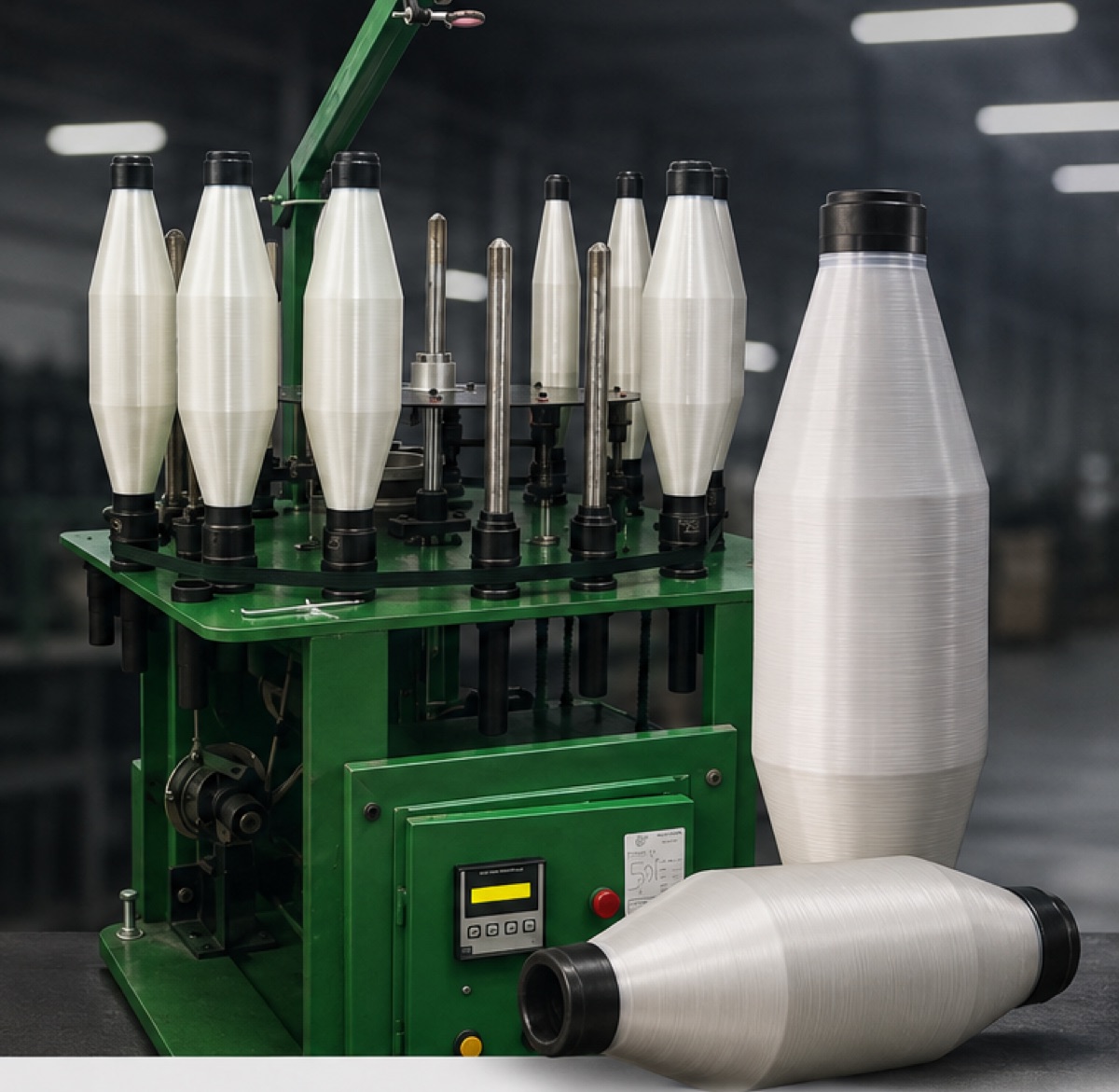 Shravas Filaments winding machine with mono filament yarn cones